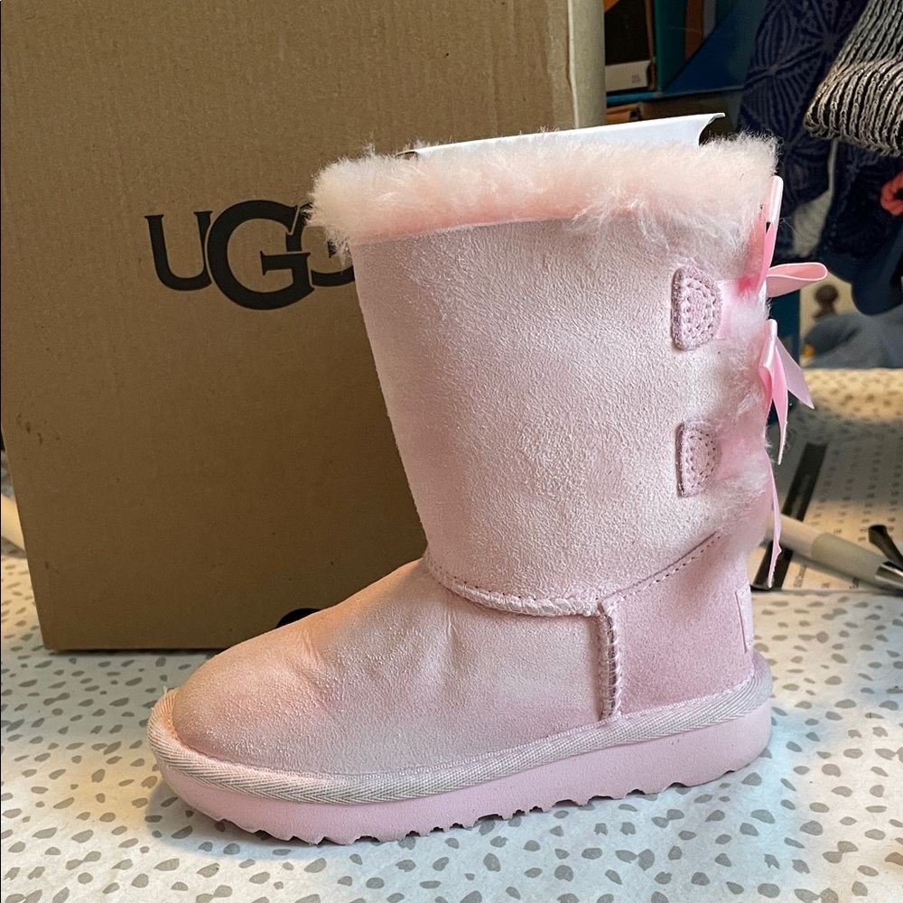 UGG Kids Pink Sheepskin Bow Back Boots